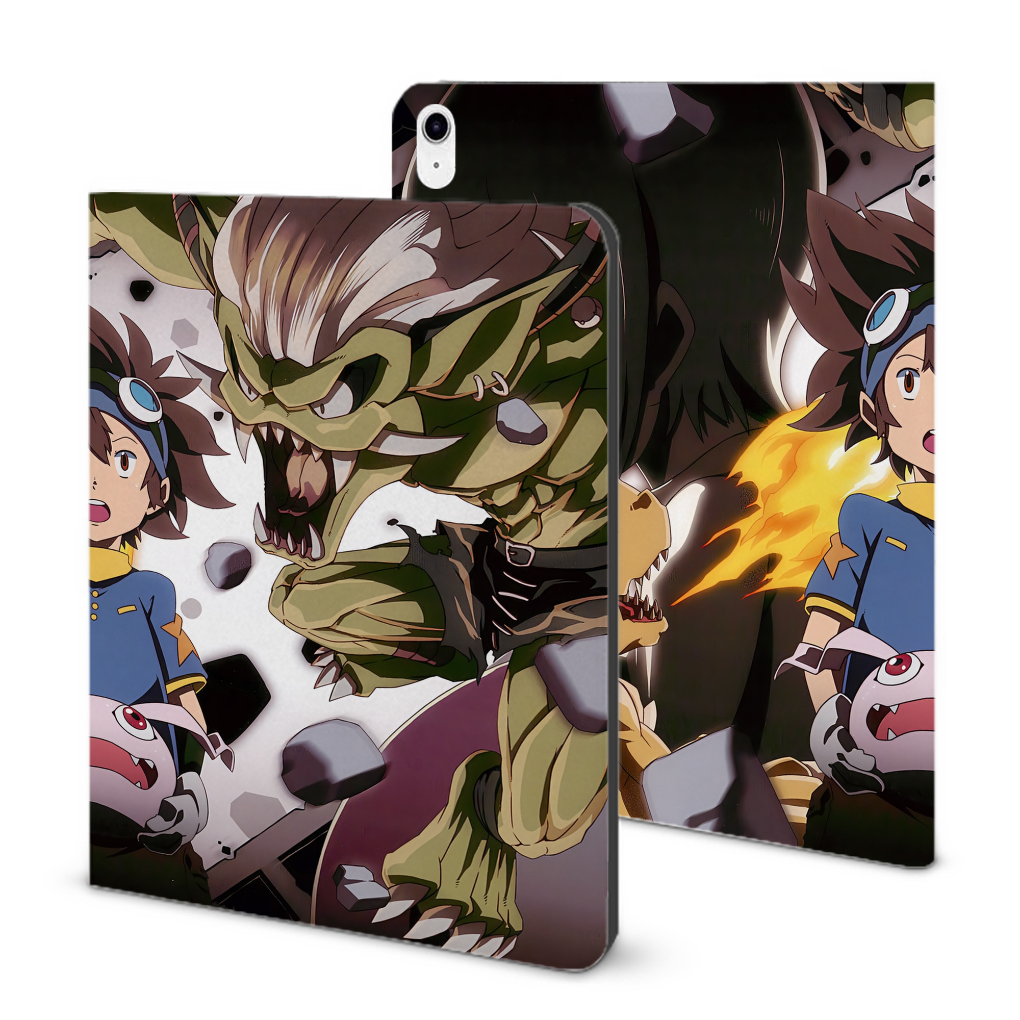 （画像用） Digimon デジタルモンスター/デジモン IPad ケース ブック型 PUレザー TPU 耐衝撃 軽量 薄型 ペン収納なし 全面保護 IPad 各モデル対応